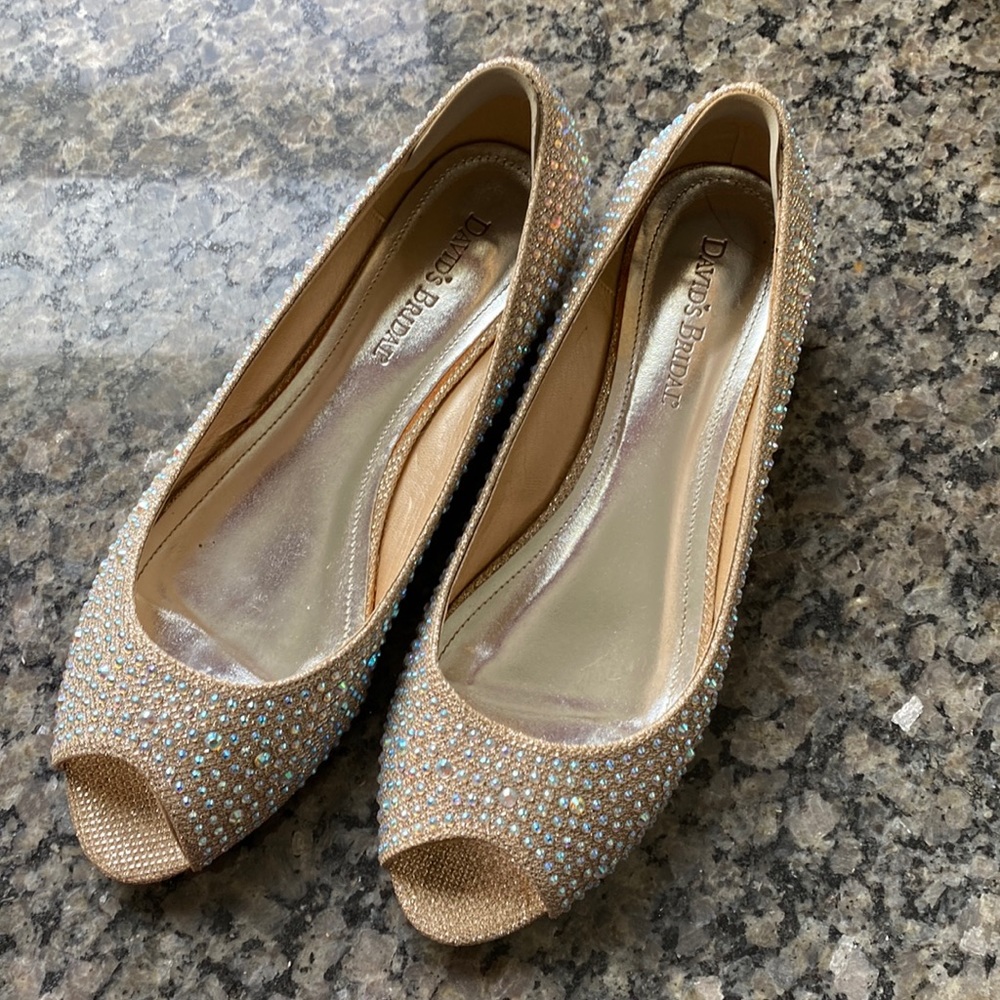 David’s Bridal wedding peep toe wedge pumps